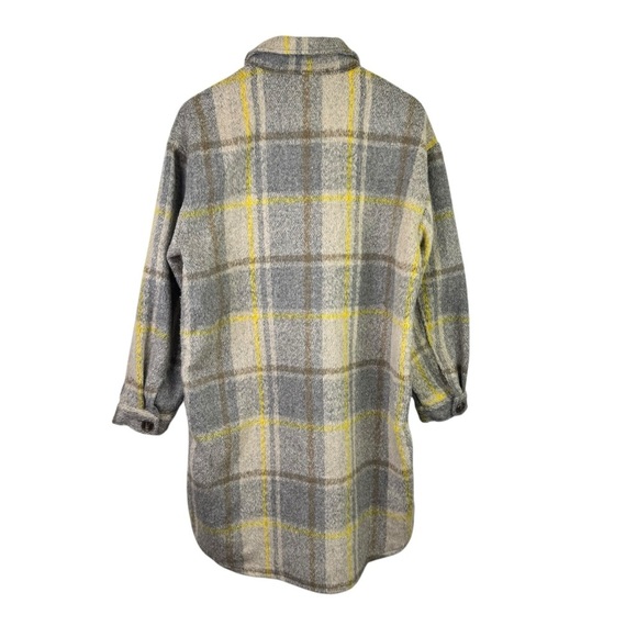 Only Wool-Blend Grey Yellow Plaid Long Shacket Size Medium - Picture 14 of 16
